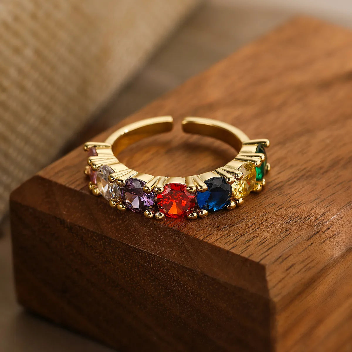 Simple Style Commute Colorful Copper Plating Inlay Zircon 18k Gold Plated Open Rings