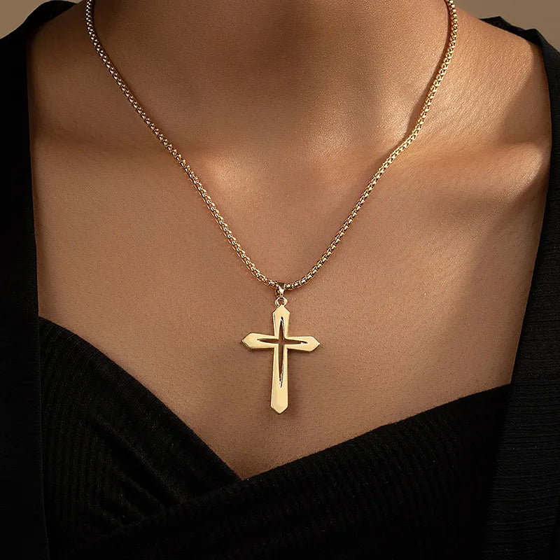 Simple Style Commute Cross Alloy Plating 14k Gold Plated Unisex Pendant Necklace