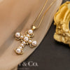 Simple Style Commute Cross Copper Plating Inlay Artificial Pearls Zircon 18k Gold Plated Pendant Necklace