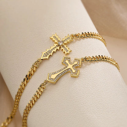 Simple Style Commute Cross Copper Plating Inlay Zircon 18k Gold Plated Bracelets