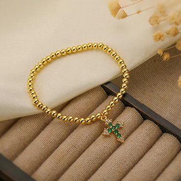 Simple Style Commute Cross Copper Plating Inlay Zircon 18k Gold Plated Bracelets