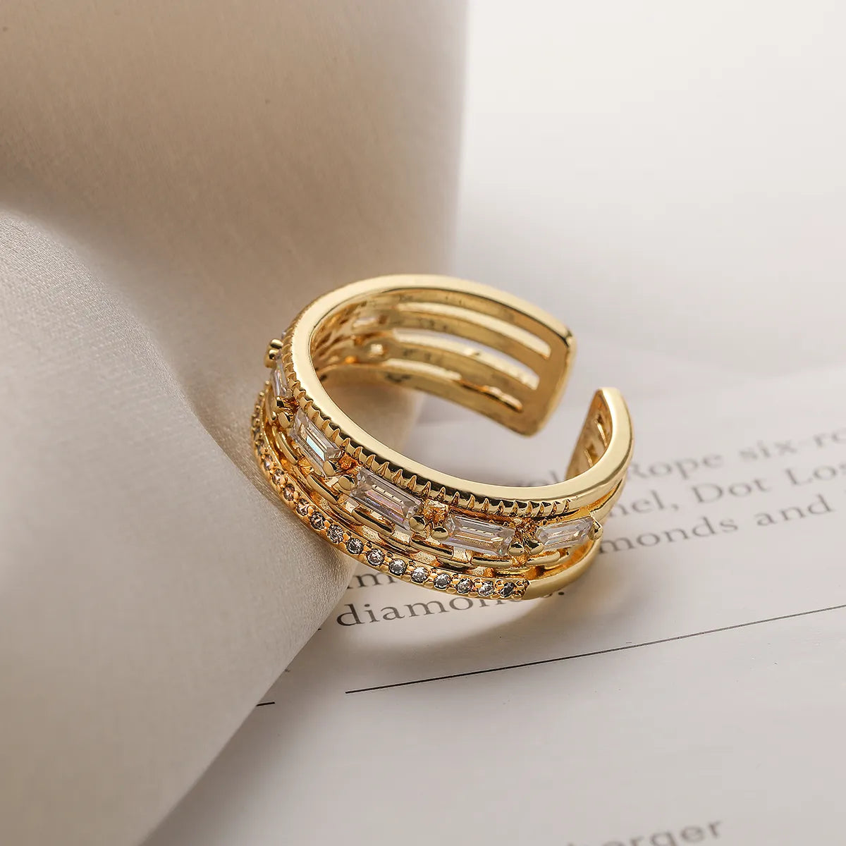 Simple Style Commute Cross Copper 18k Gold Plated Zircon Open Rings In Bulk