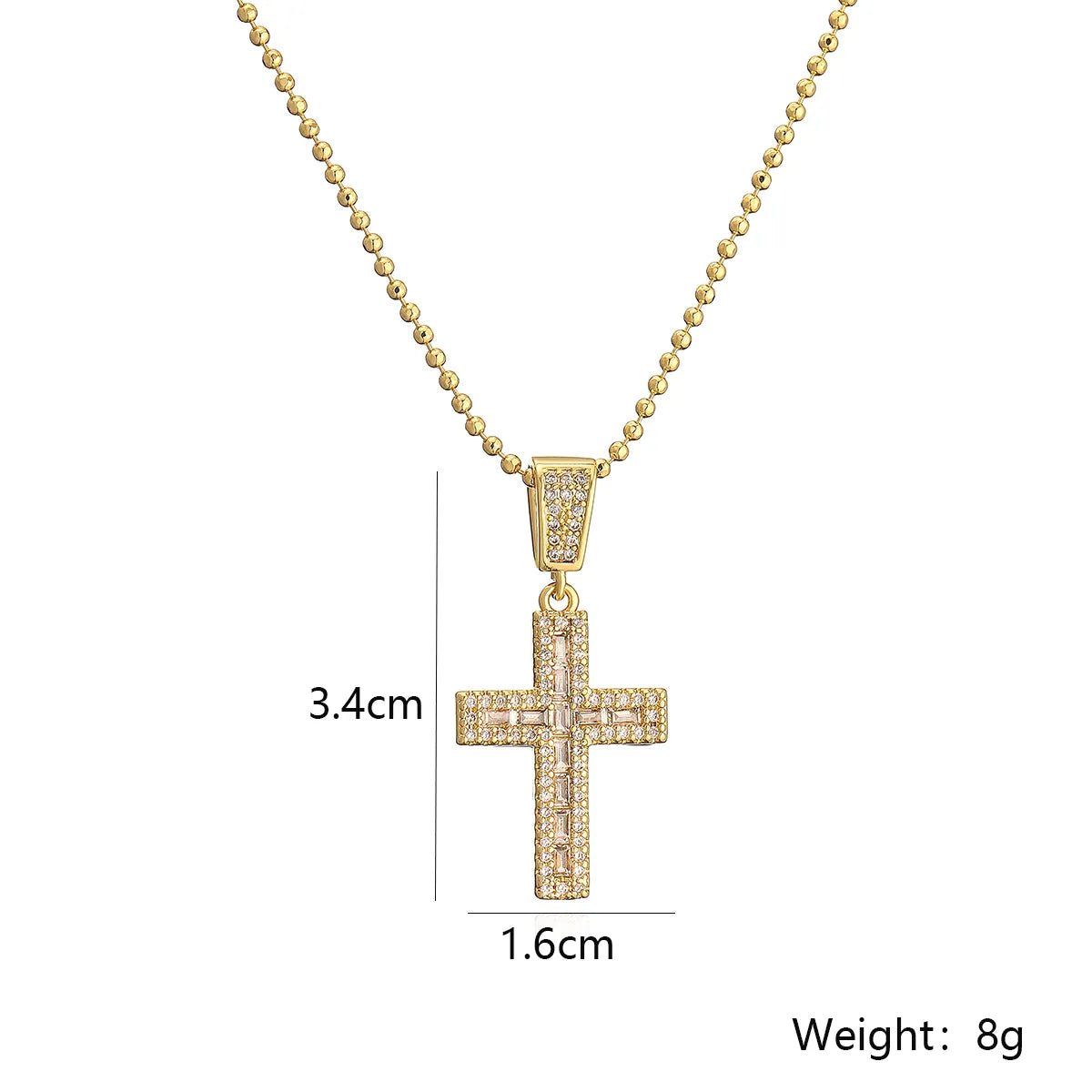 Simple Style Commute Cross Copper Plating Inlay Zircon 18k Gold Plated Pendant Necklace