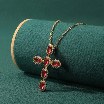 Simple Style Commute Cross Copper Zircon Pendant Necklace In Bulk