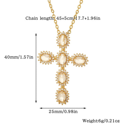 Simple Style Commute Cross Copper Zircon Pendant Necklace In Bulk