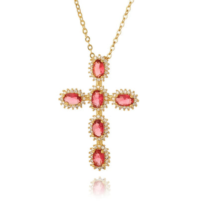 Simple Style Commute Cross Copper Zircon Pendant Necklace In Bulk