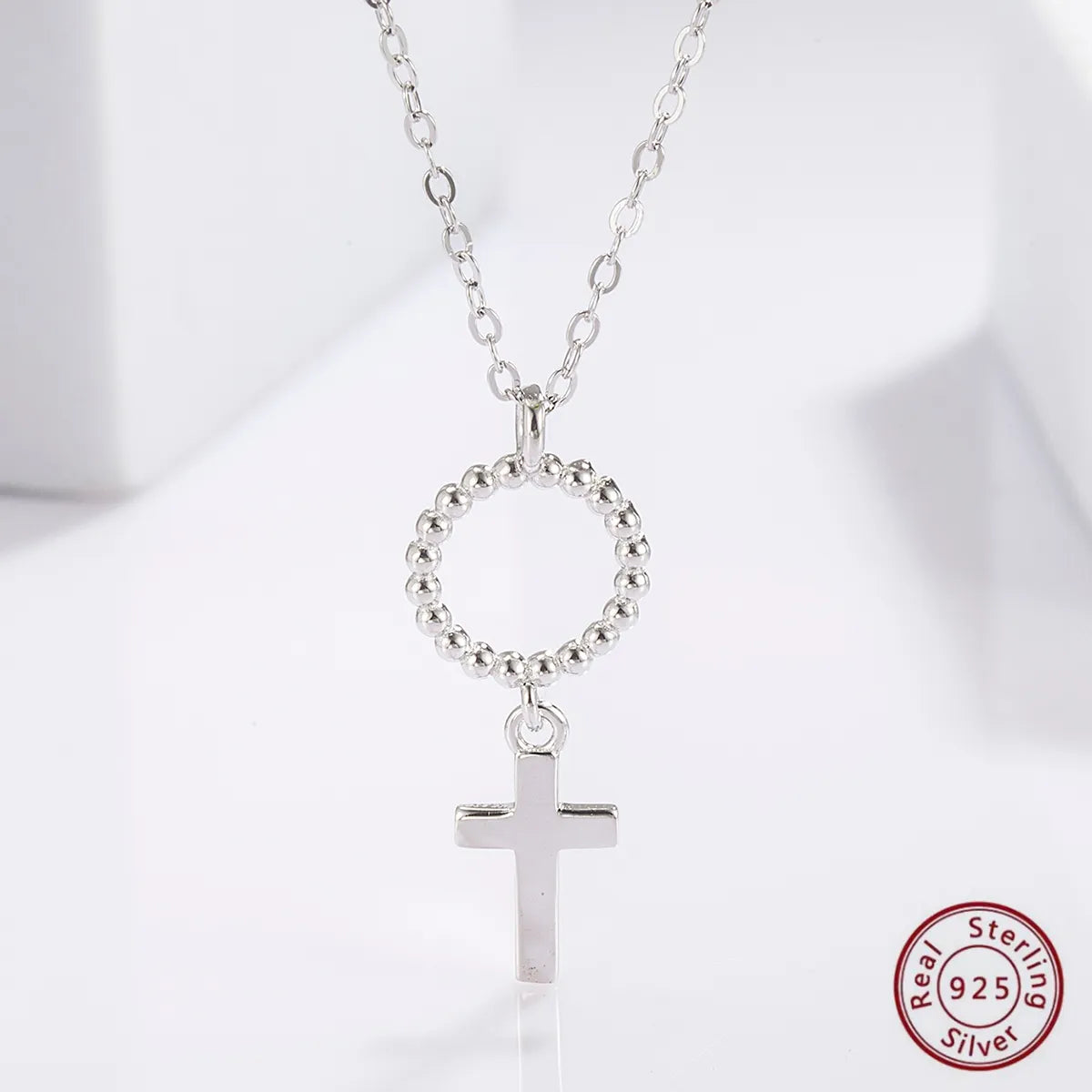 Simple Style Commute Cross Letter Sterling Silver Plating Inlay Zircon White Gold Plated Pendant Necklace