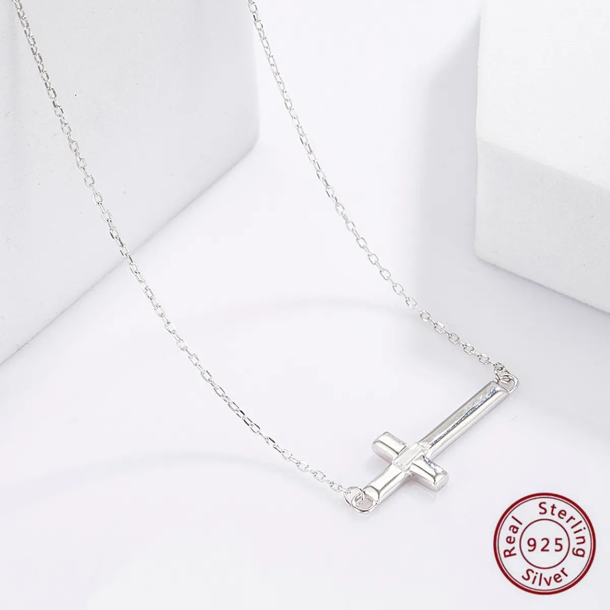 Simple Style Commute Cross Letter Sterling Silver Plating Inlay Zircon White Gold Plated Pendant Necklace