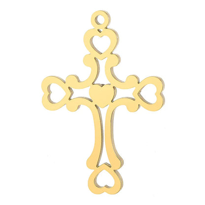 1 Piece Stainless Steel 18K Gold Plated Cross Heart Shape Pendant