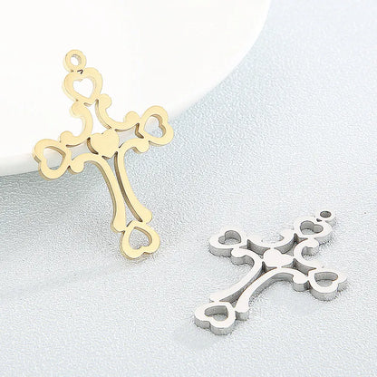 1 Piece Stainless Steel 18K Gold Plated Cross Heart Shape Pendant