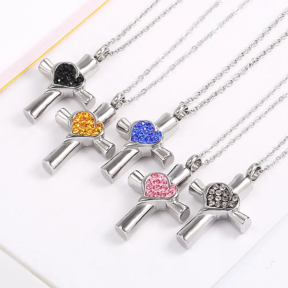 Simple Style Commute Cross 304 Stainless Steel Inlay Rhinestones 18K Gold Plated Women'S