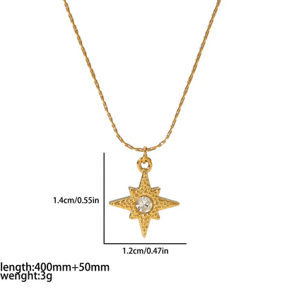 Simple Style Commute Cross Star Moon Stainless Steel Polishing Plating Inlay Zircon 18k Gold Plated Pendant Necklace