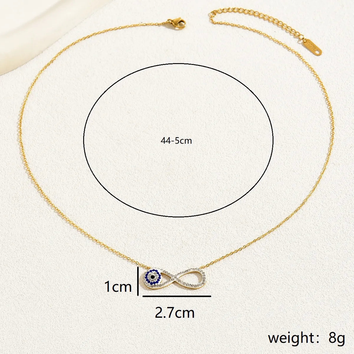 201 Stainless Steel 18K Gold Plated Simple Style Commute Plating Inlay Devil'S Eye Infinity Rhinestones Necklace