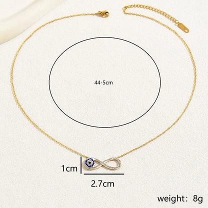 201 Stainless Steel 18K Gold Plated Simple Style Commute Plating Inlay Devil'S Eye Infinity Rhinestones Necklace