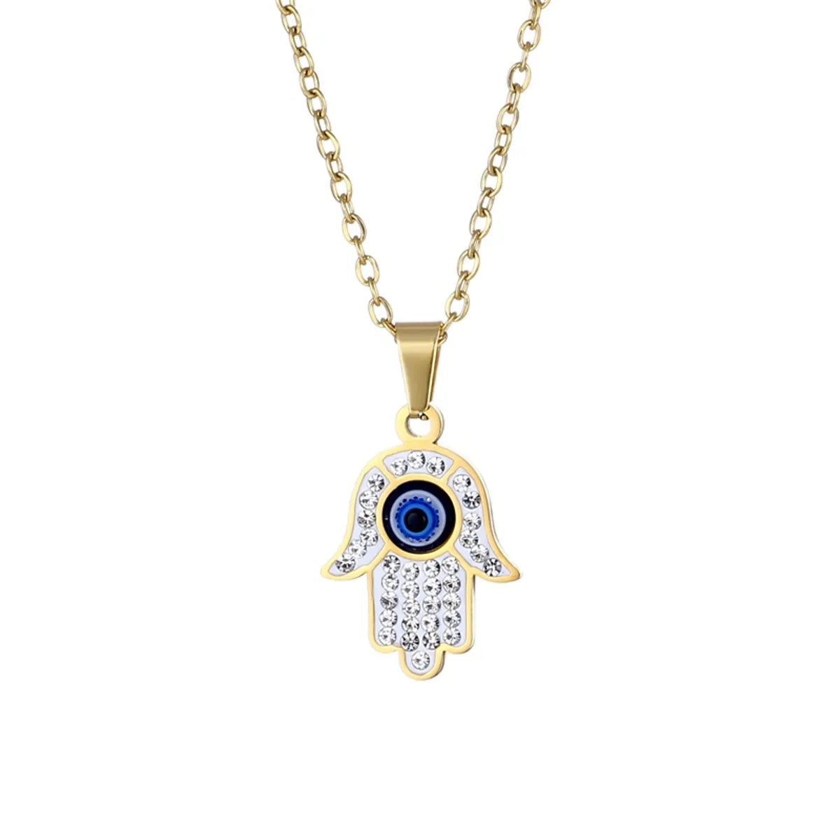 Simple Style Commute Devil's Eye Stainless Steel Plating Inlay Rhinestones 18k Gold Plated Pendant Necklace