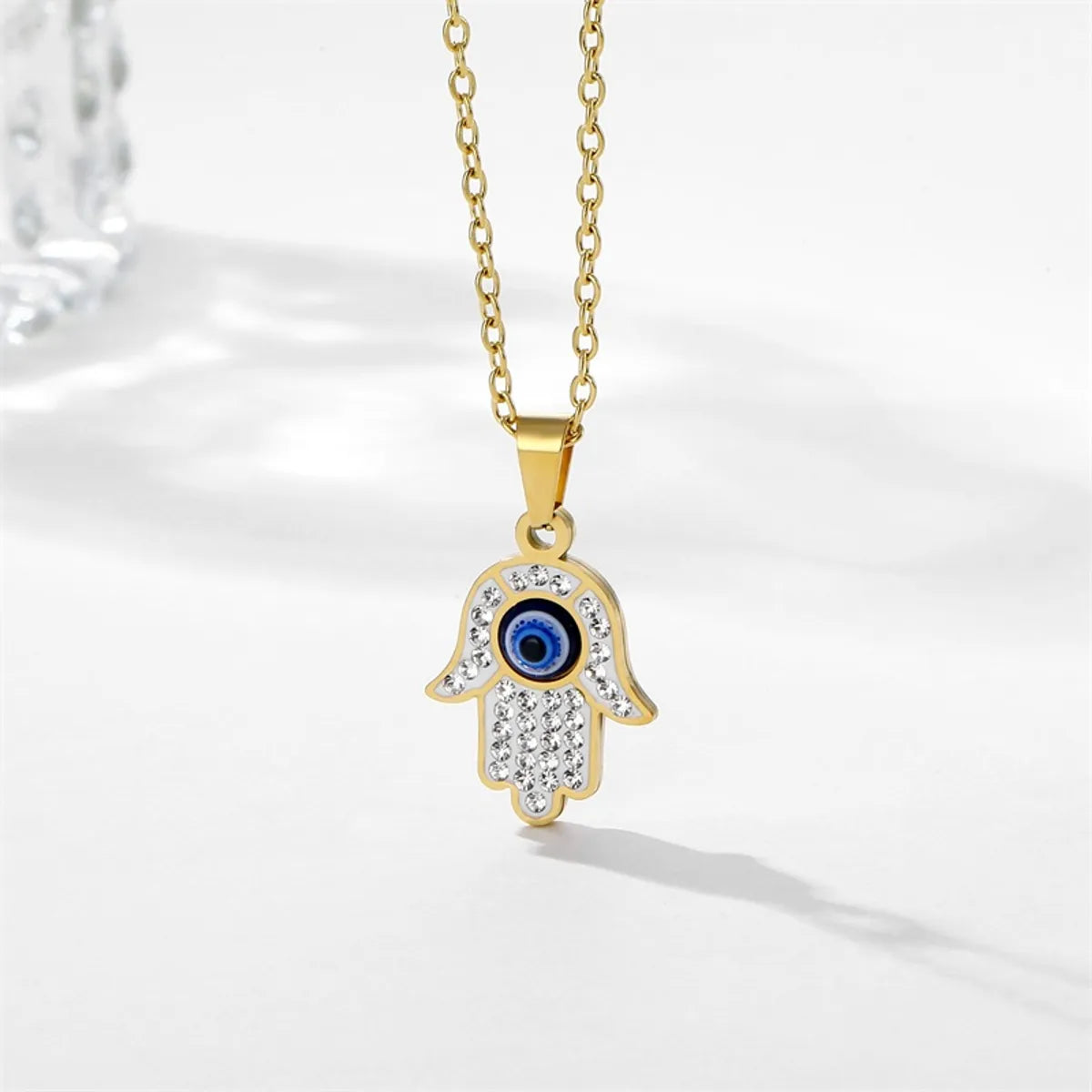 Simple Style Commute Devil's Eye Stainless Steel Plating Inlay Rhinestones 18k Gold Plated Pendant Necklace