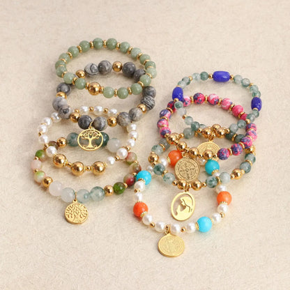 Simple Style Commute Doll Constellation Crown Natural Stone Titanium Steel Wholesale Bracelets