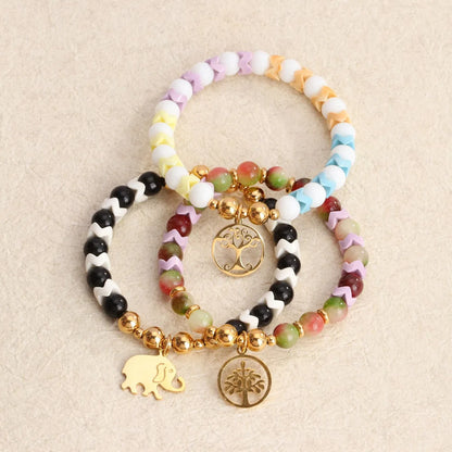 Simple Style Commute Doll Constellation Crown Natural Stone Titanium Steel Wholesale Bracelets