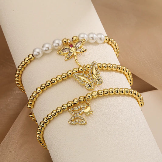 Simple Style Commute Dragonfly Butterfly Copper 18k Gold Plated Zircon Bracelets In Bulk