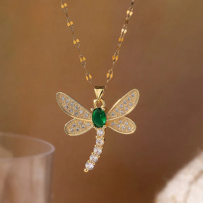 Simple Style Commute Dragonfly Copper 18k Gold Plated Zircon Pendant Necklace In Bulk