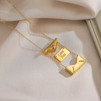 Simple Style Commute Envelope Copper Plating Inlay Zircon 18k Gold Plated Pendant Necklace