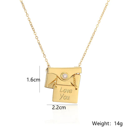 Simple Style Commute Envelope Copper Plating Inlay Zircon 18k Gold Plated Pendant Necklace