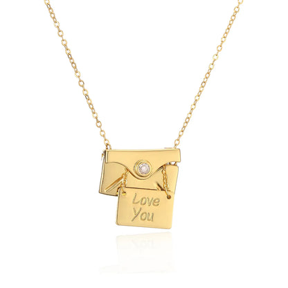 Simple Style Commute Envelope Copper Plating Inlay Zircon 18k Gold Plated Pendant Necklace