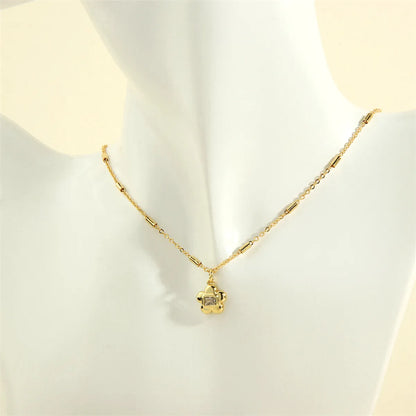 Simple Style Commute Flower Copper 18k Gold Plated Zircon Pendant Necklace In Bulk