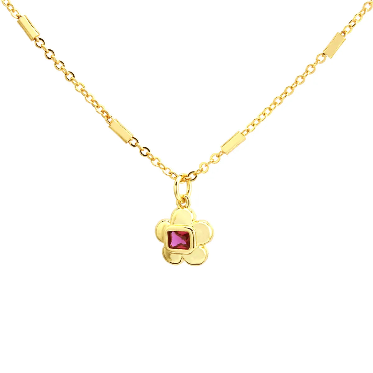 Simple Style Commute Flower Copper 18k Gold Plated Zircon Pendant Necklace In Bulk