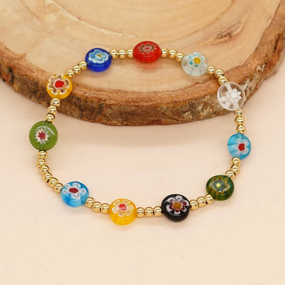 Simple Style Commute Flower Glass Copper Wholesale Bracelets