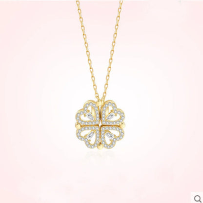 Simple Style Commute Four Leaf Clover Heart Shape Alloy Iron Plating Hollow Out Inlay Rhinestones Gold Plated Silver Plated Women's Necklace