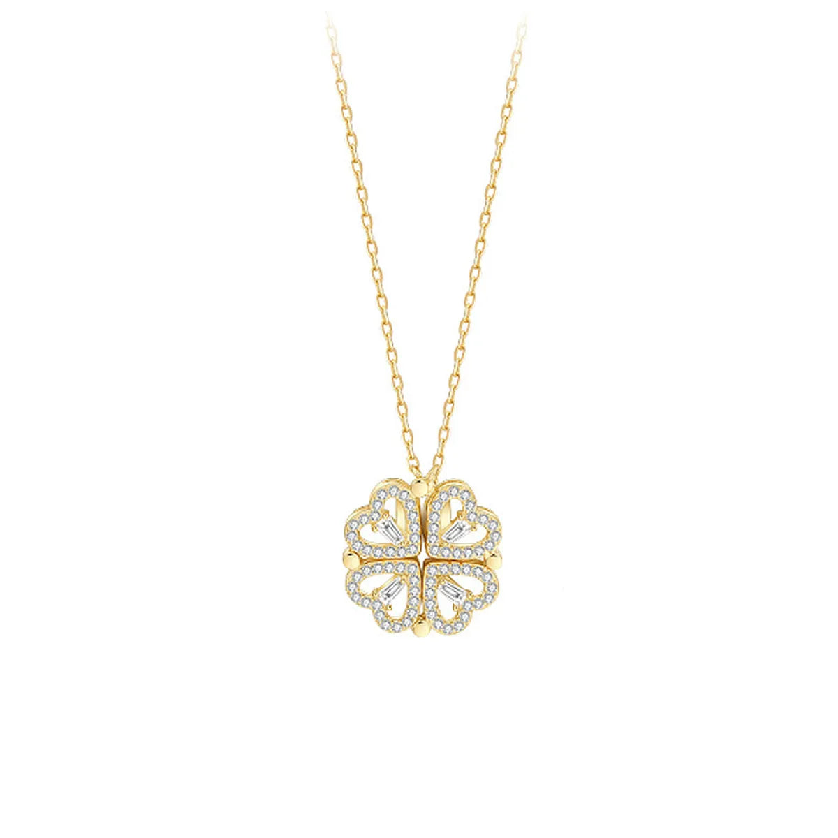 Simple Style Commute Four Leaf Clover Heart Shape Alloy Iron Plating Hollow Out Inlay Rhinestones Gold Plated Silver Plated Women's Necklace