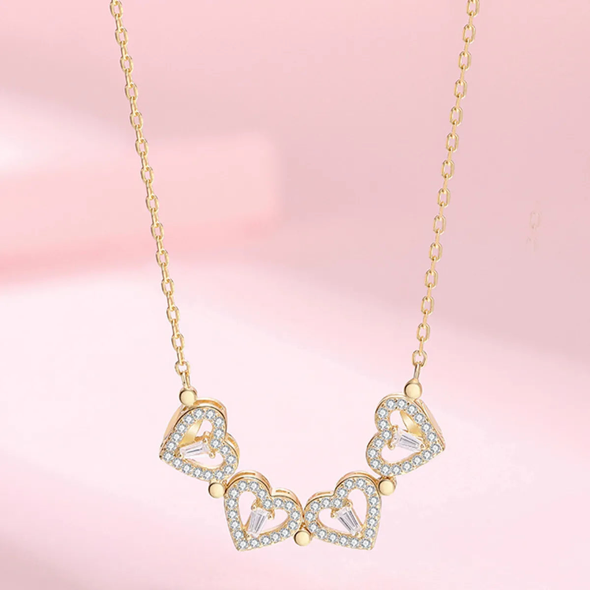 Simple Style Commute Four Leaf Clover Heart Shape Alloy Iron Plating Hollow Out Inlay Rhinestones Gold Plated Silver Plated Women's Necklace