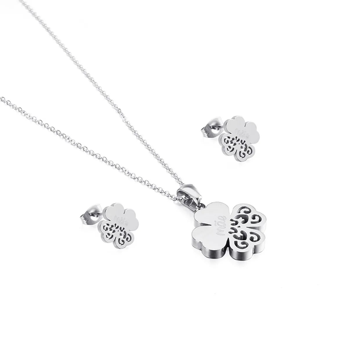 Simple Style Commute Four Leaf Clover Stainless Steel Titanium Steel Earrings Necklace