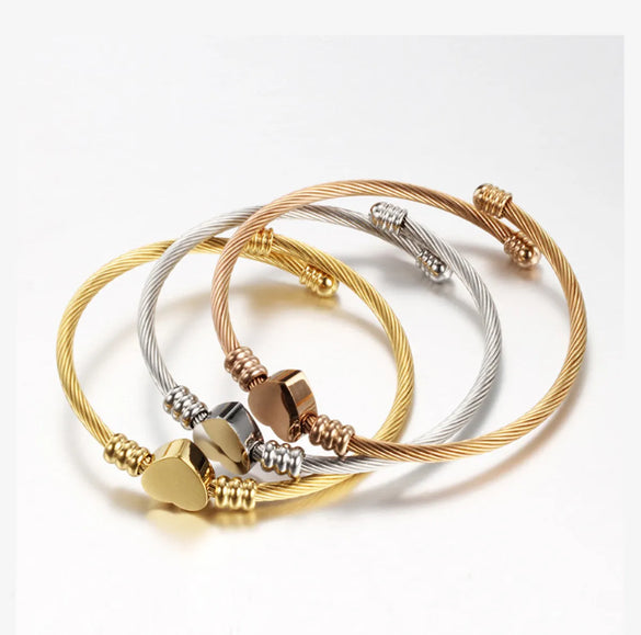 Simple Style Commute Four Leaf Clover Titanium Steel Plating Inlay Acrylic Malachite Gold Plated Bangle