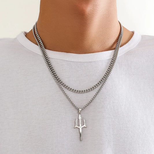 Simple Style Commute Geometric Alloy Iron Plating Men'S Double Layer Necklaces