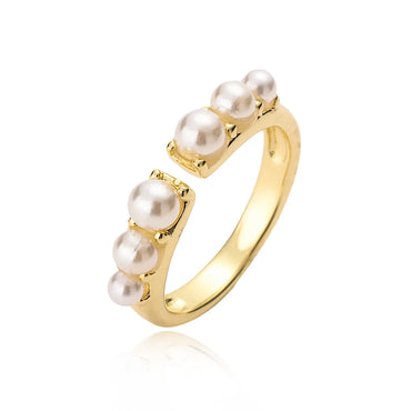 Simple Style Commute Geometric Copper Plating Inlay Artificial Pearls 18k Gold Plated Open Rings