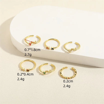 Simple Style Commute Geometric Copper Plating Inlay Zircon 14k Gold Plated Open Rings