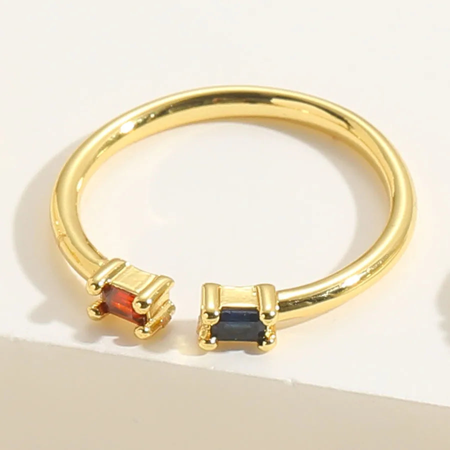 Simple Style Commute Geometric Copper Plating Inlay Zircon 14k Gold Plated Open Rings