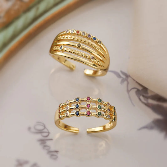 Simple Style Commute Geometric Copper Plating Inlay Zircon 18k Gold Plated Open Rings