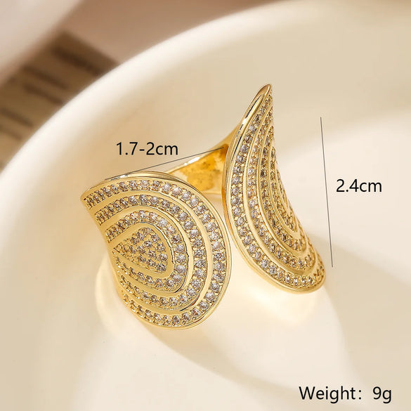Simple Style Commute Geometric Copper Plating Inlay Zircon 18k Gold Plated Open Rings