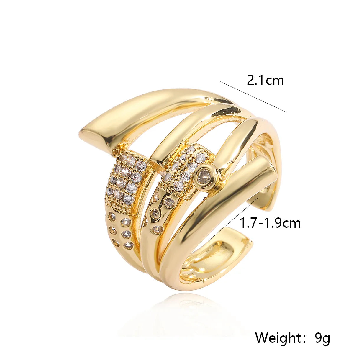 Simple Style Commute Geometric Copper Plating Inlay Zircon 18k Gold Plated Open Rings