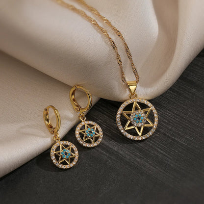 Simple Style Commute Geometric Devil'S Eye Copper 18k Gold Plated Zircon Jewelry Set In Bulk