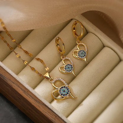 Simple Style Commute Geometric Devil'S Eye Copper 18k Gold Plated Zircon Jewelry Set In Bulk