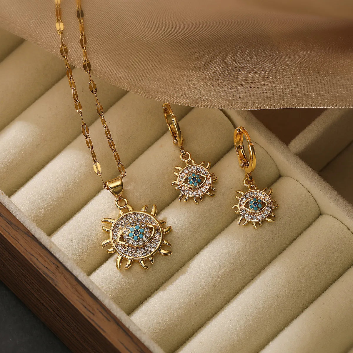 Simple Style Commute Geometric Devil'S Eye Copper 18k Gold Plated Zircon Jewelry Set In Bulk