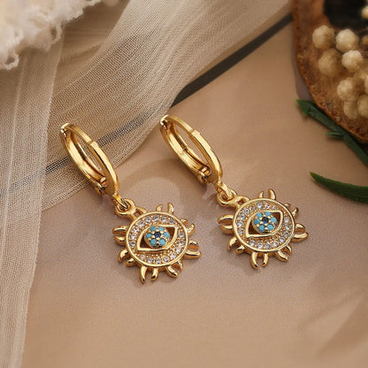 Simple Style Commute Geometric Devil'S Eye Copper 18k Gold Plated Zircon Jewelry Set In Bulk