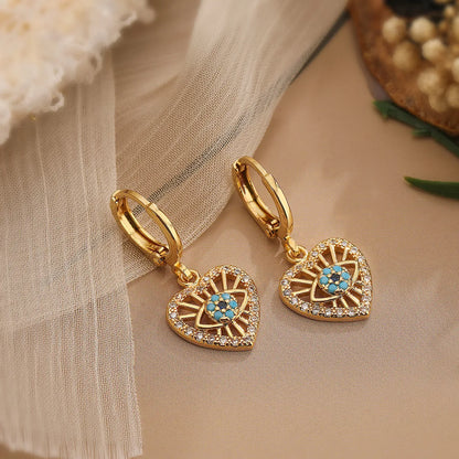 Simple Style Commute Geometric Devil'S Eye Heart Shape Copper 18k Gold Plated Zircon Jewelry Set In Bulk