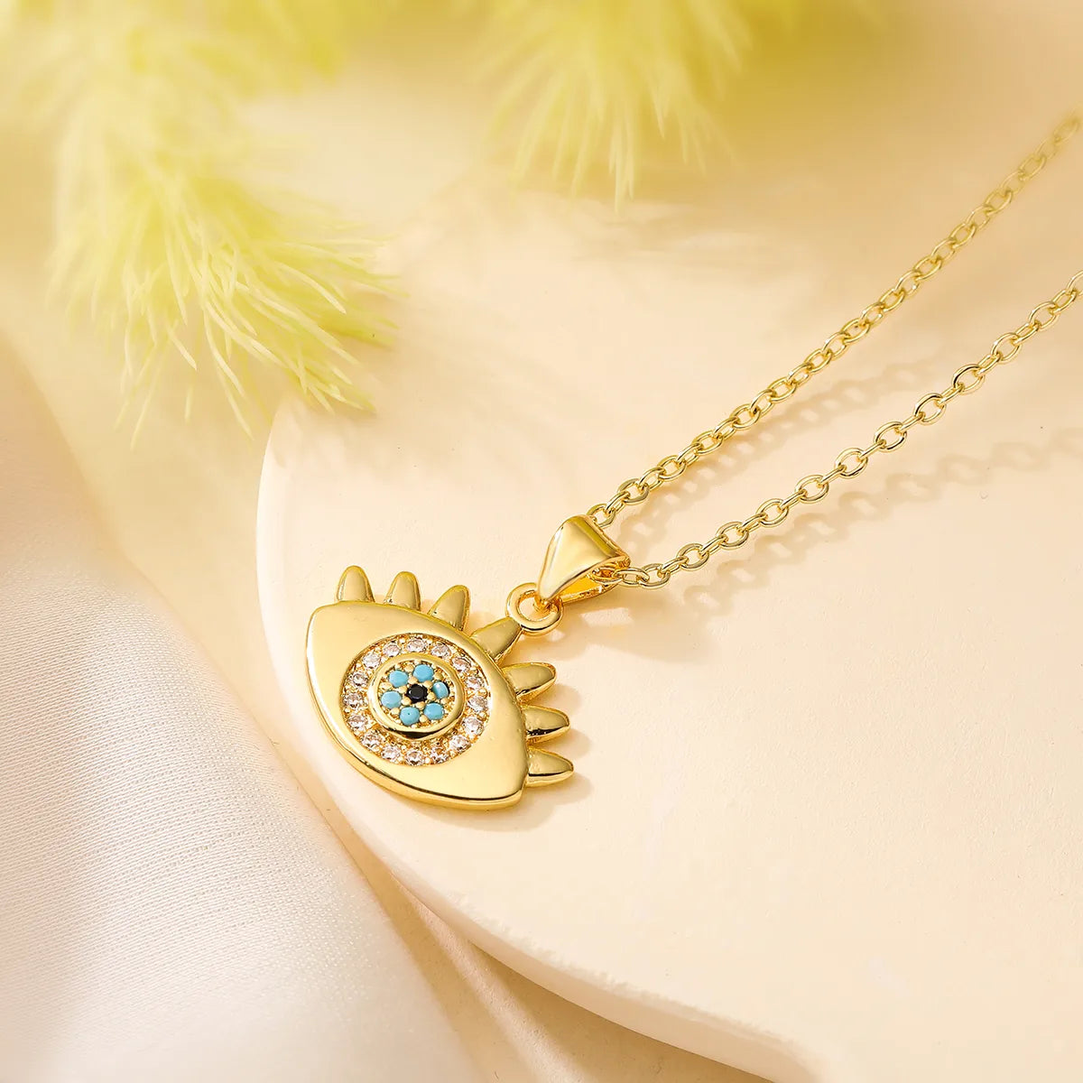 Simple Style Commute Geometric Devil'S Eye Stainless Steel Copper 18k Gold Plated Zircon Pendant Necklace In Bulk