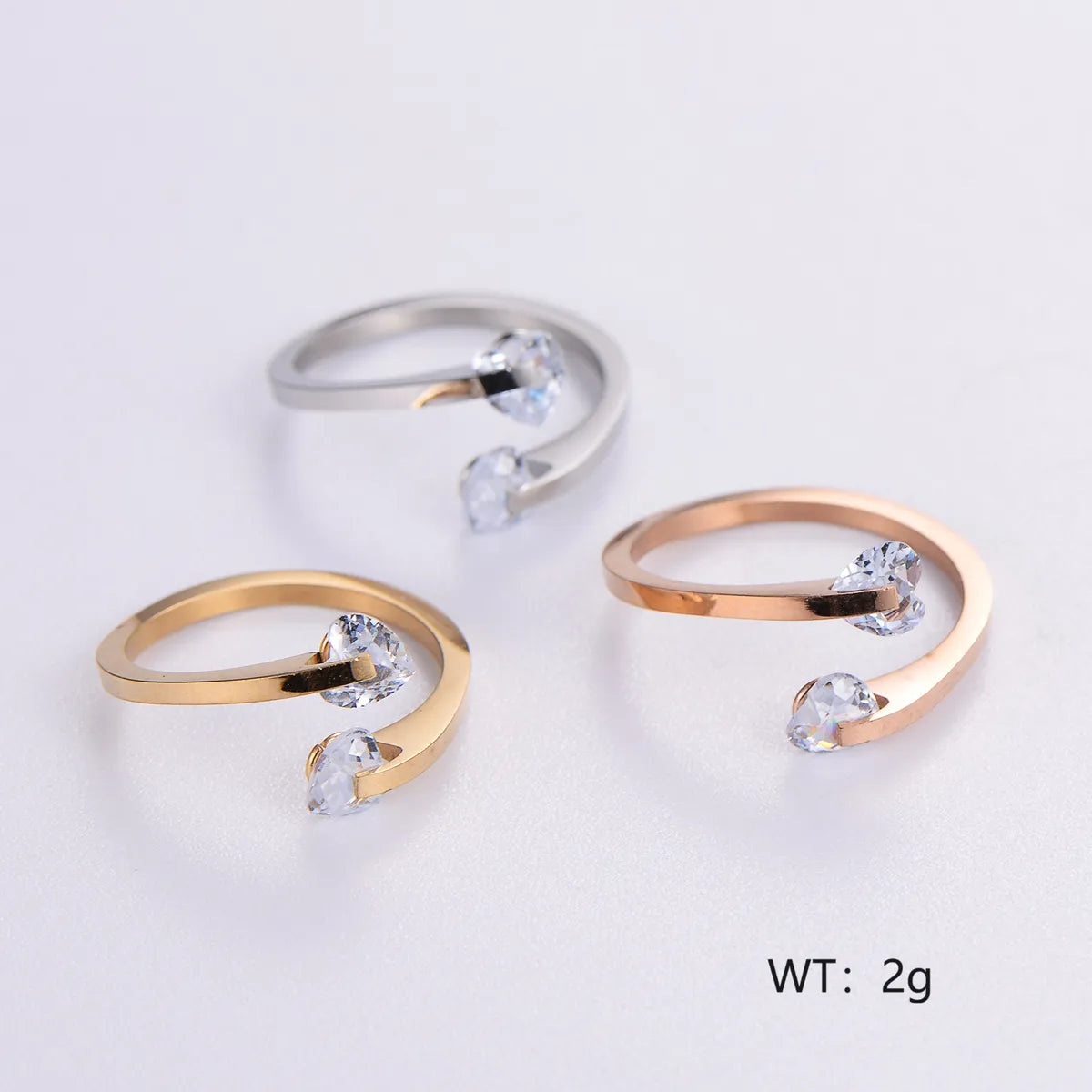 Simple Style Commute Geometric Stainless Steel Plating Inlay Zircon 18k Gold Plated Rose Gold Plated Rings