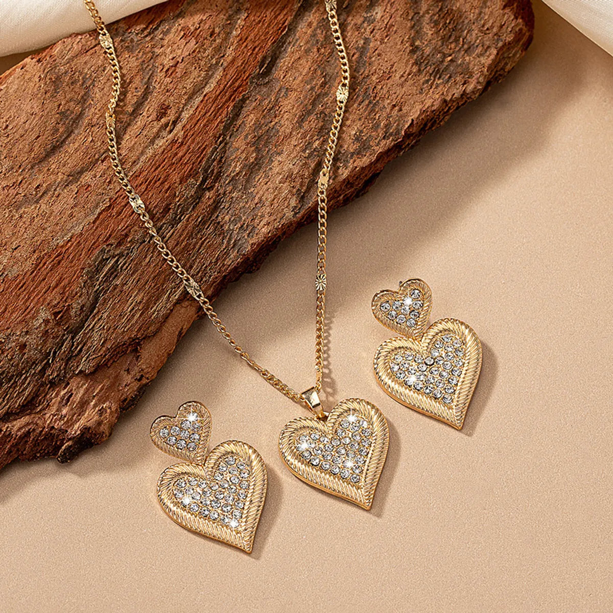 Simple Style Commute Heart Shape Alloy Plating Inlay Zircon 14k Gold Plated Women's Jewelry Set